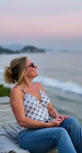 Confidence in a woman sitting on the beach